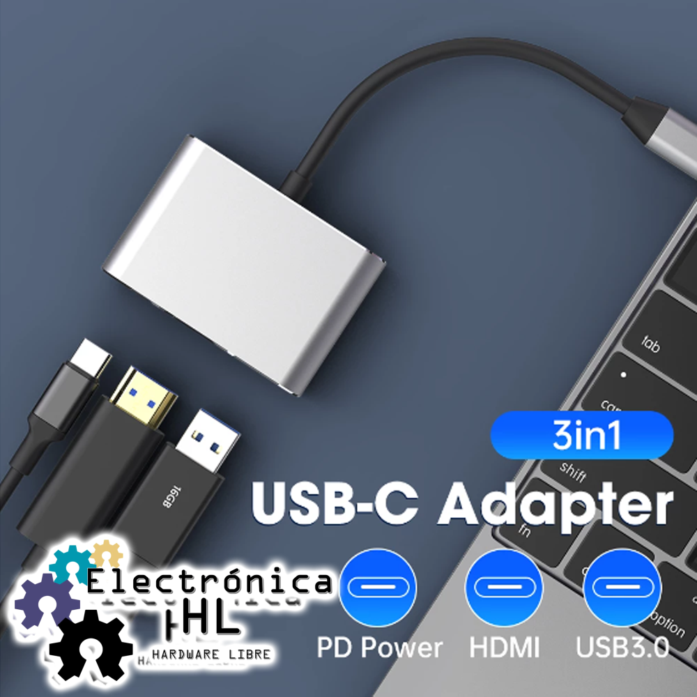 Adaptador USB Tipo C A Hdmi + Usb 3.0 + Tipo C