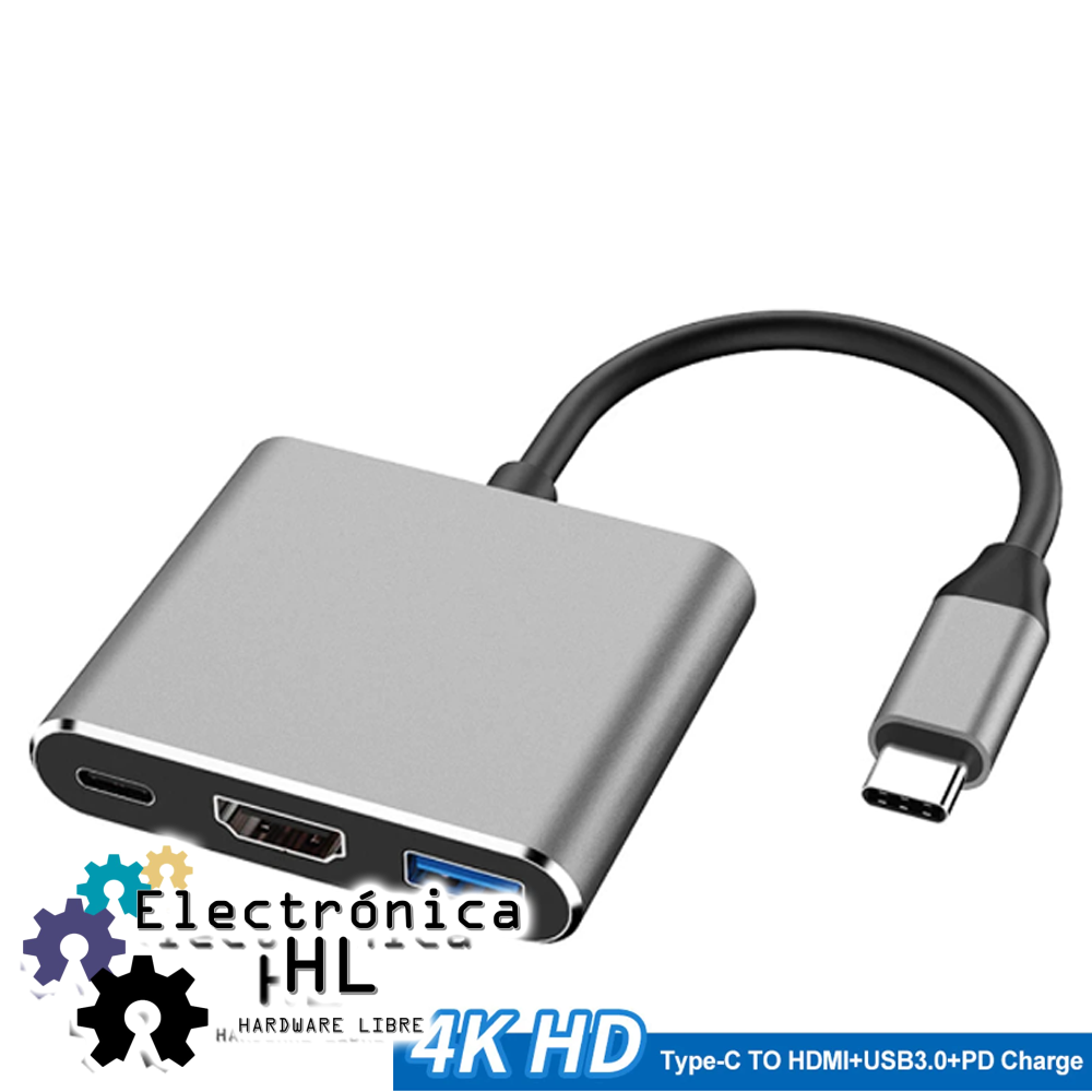 Tipo C HUB USB HDMI-Compatible con HDMI Adaptador de video Convertidor de  Oficina de Aluminio Alcara de aleación móvil Detalle de disco duro Inevent  EL005673-00B